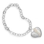 7 Rhodium Plated Sterling Silver and 14 Karat Gold Plated CZ Heart Bracelet