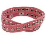 ZAD Pink Leather Flat Silver Studded Wrap Bracelet with Button Closure