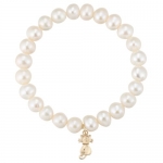 10k Yellow Gold Genuine Fresh Water Pearl Cat Charm Bracelet, 7