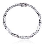 Rhodium Plated Sterling Silver 3mm Cubic Zirconia Mom Banner Bracelet, 7.25