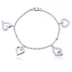 Rhodium Plated Sterling Silver Cubic Zirconia Heart Charm Bracelet, 7.25