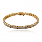 18k Yellow Gold Plated Sterling Silver Genuine Diamond Channel Set Rolex Like Band Bracelet, 7.25