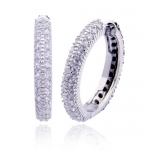 Rhodium Plated Sterling Silver Black and White Cubic Zirconia Hoop Earrings