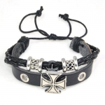Roman Crusade Style Cross Leather Bracelet Adjustable Wirstband