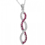 10K White Gold Ruby and Diamond Twist Pendant-Necklace 18in. .30ct tgw