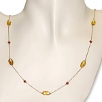 14KY 10x5mm oval citrine and 3mm round garnet necklace