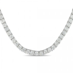 Sterling Silver Round Cubic Zirconia Tennis Style Necklace with Pressure Tongue Clasp, 17