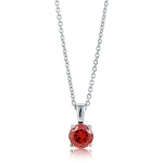 Sterling Silver 925 Garnet CZ Solitaire Pendant Necklace - 5mm, Valentine's Day Gift