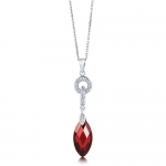 Sterling Silver Pendant Necklace in Marquise Garnet Cubic Zirconia CZ, Valentine's Day Gift