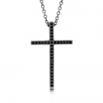 Black CZ Black Rhodium Plated Sterling Silver Cross Pendant Necklace - Nickel Free, Valentine's Day Gift