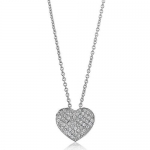 Sterling Silver 925 Cubic Zirconia CZ Accent Heart Pendant Necklace, Valentine's Day Gift