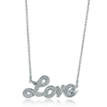 Sterling Silver Necklace Cubic Zirconia CZ Love Pendant, Valentine's Day Gift
