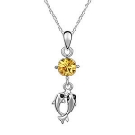 Blue Chip Unlimited - Champagne Yellow Crystal Dangling Dolphins Pendant Necklace with 18in 18K White RGP Chain Fashion Necklace Fashion Jewelry Pendant Necklace
