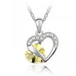 Blue Chip Unlimited - Champagne Yellow & Clear Crystal Designer Heart Necklace with 18in 18K White RGP Chain Fashion Necklace Fashion Jewelry Pendant Necklace