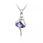 Blue Chip Unlimited - Chic Amethyst Crystal Ballerina Girl Pendant w/ 18in 18K White RGP Chain Necklace Fashion Jewelry