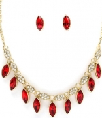 Blue Chip Unlimited - Unique Matching Set of Ruby Red Marquise Cut Crystals & Clear Cubic Zirconia 18k Gold Plated 18 Inch Necklace & Earrings Fashion Jewelry