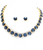 Blue Chip Unlimited - Sapphire Blue Colored Stones 16 inch Necklace with Matching Stud Earrings Fashion Jewelry Set