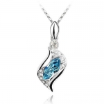 Blue Chip Unlimited - Chic Aqua Blue Crystal Diamond Pendant with 18in 18K White RGP Chain Necklace Fashion Jewelry