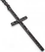 Blue Chip Unlimited - Elegant Black Plated Cross Pendant with Black Crystals 18 Inch Necklace Fashion Jewelry