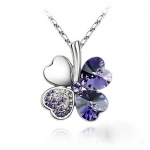 Blue Chip Unlimited - Deep Purple Crystal White Gold Drop Clover Pendant with 18in 18k RGP Chain Elegant Gem Fashion Jewelry Necklace