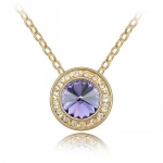 Blue Chip Unlimited - Chic Crystal Circle 18k Gold Plated Pendant in Deep Plum & Sparkling Clear with 18k Rolled Gold Plate 18 Chain Necklace Fashion Necklace