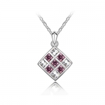 Blue Chip Unlimited - Elegant Diamond Shaped Pendant in Plum & Clear Crystal with 18k White Rolled Gold Plate 18 Chain Necklace Fashion Necklace