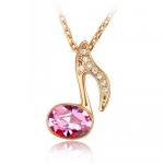 Blue Chip Unlimited - Elegant Musical Note Pendant in Light Pink Crystal & Rose Gold with 18k Rolled Gold Plate 18 Chain Necklace Fashion Necklace