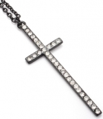 Blue Chip Unlimited - Elegant Black Plated Cross Pendant with Clear Crystals 18 Inch Necklace Fashion Jewelry