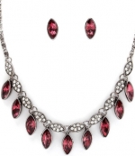 Blue Chip Unlimited - Unique Matching Set of Plum Marquise Cut Crystals & Clear Cubic Zirconia 18k Gold Plated 18 Inch Necklace & Earrings Fashion Jewelry