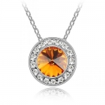 Blue Chip Unlimited - Amber & Clear Crystal Circle Pendant with 18in 18k White RGP Chain Elegant Gem Fashion Jewelry Necklace