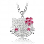 Blue Chip Unlimited - Adorable Hello Kitty Crystal Pendant in Pink with 18k White Rolled Gold Plate 26 Chain Necklace Fashion Necklace