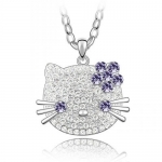 Blue Chip Unlimited - Adorable Hello Kitty Crystal Pendant in Purplewith 18k White Rolled Gold Plate 26 Chain Necklace Fashion Necklace