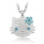 Blue Chip Unlimited - Adorable Hello Kitty Crystal Pendant in Blue with 18k White Rolled Gold Plate 26 Chain Necklace Fashion Necklace
