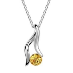Blue Chip Unlimited - Champagne Yellow Crystal & Silver Wishbone Pendant Necklace with 18in 18K White RGP Chain Fashion Necklace Fashion Jewelry Pendant Necklace