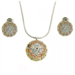 Silver Set Necklace Earring Tri Color Pave CZ Diamonds Bucasi