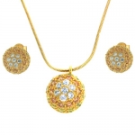 Silver Set Necklace Earring Tri Color Gold Plated Pave CZ Diamonds Bucasi