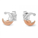 925 Sterling Silver 18K Pink Gold Plated Little Moon Two Tone Post Stud 7mm Fashion Jewelry for Women, Teens, Girls - Nickel Free