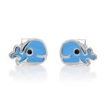 925 Sterling Silver Rhodium Plated Smiley Little Whale Baby Blue Enamel Post Stud Earrings 7 mm Fashion Jewelry for Girls, Teen Girls, Women- Nickel Free