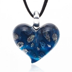Chuvora Hand Blown Venetian Murano Glass Pendant Necklace Blue with Tiny Flowers