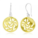 Chuvora 925 Sterling Silver 18K Gold Plated Flower Cut Silk Matted Circle Round Dangle Earrings 1.2''