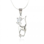 Chuvora Sterling Silver Cubic Zirconia CZ Cat Pendant Necklace 18''
