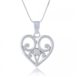 Chuvora Sterling Silver Cubic Zirconia CZ Filigree Heart Pendant Necklace 18''