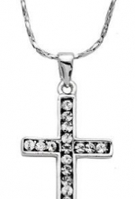 White Gold Plated CZ Cross Pendant Necklace 18-CN3552