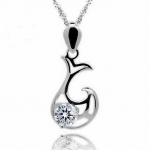 Rhodium Plated 925 Silver Cubic Zirconia Dolphin Pendant Necklace 18-sn3141