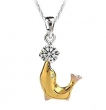 18K Gold Plated 925 Sterling Silver Cubic Zirconia Dolphin Pendant Necklace With Sterling Silver Chain 18-SN3246