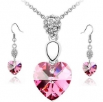 18K Gold Plated Swarovski Elements Heart Pendant Necklace And Earrings 3-Piece Set Jewellery-CN3400