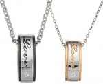 Stainless Steel Love Engraved Diamond Accent Couples Necklaces 18 And 20-sn3229