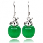 Rhodium Plated 925 Silver Green Jade Apple Earrings-se3129
