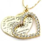 18K Gold Plated Cubic Zirconia Love Codes Double Heart Pendant Necklace 18-CN3570