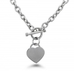 Designer Inspired Stainless Steel Heart Toggle Tag Necklace Chain Engravable 18 L